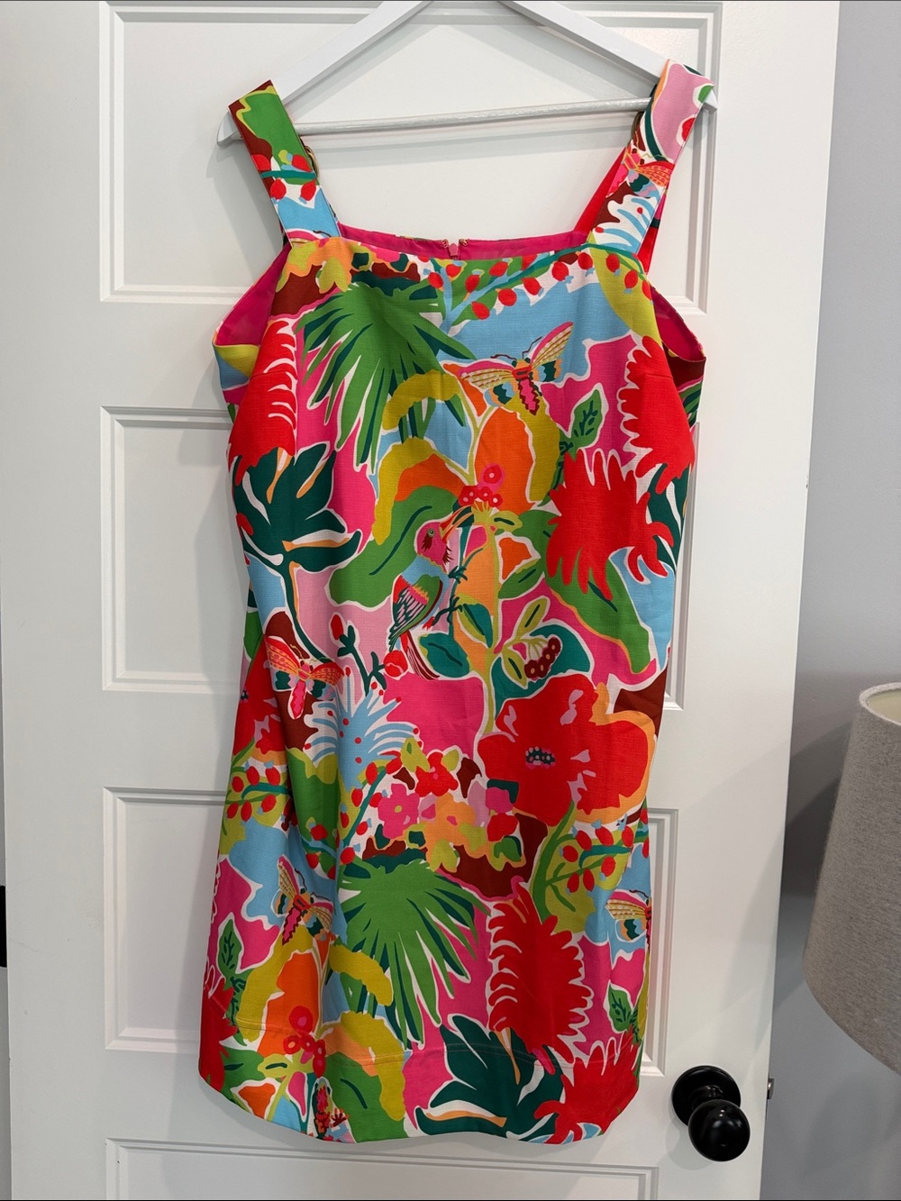 Vibrant Tropical Print Shift Dress - Pink Multi